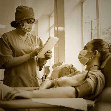 Medical exam at hospital sq color